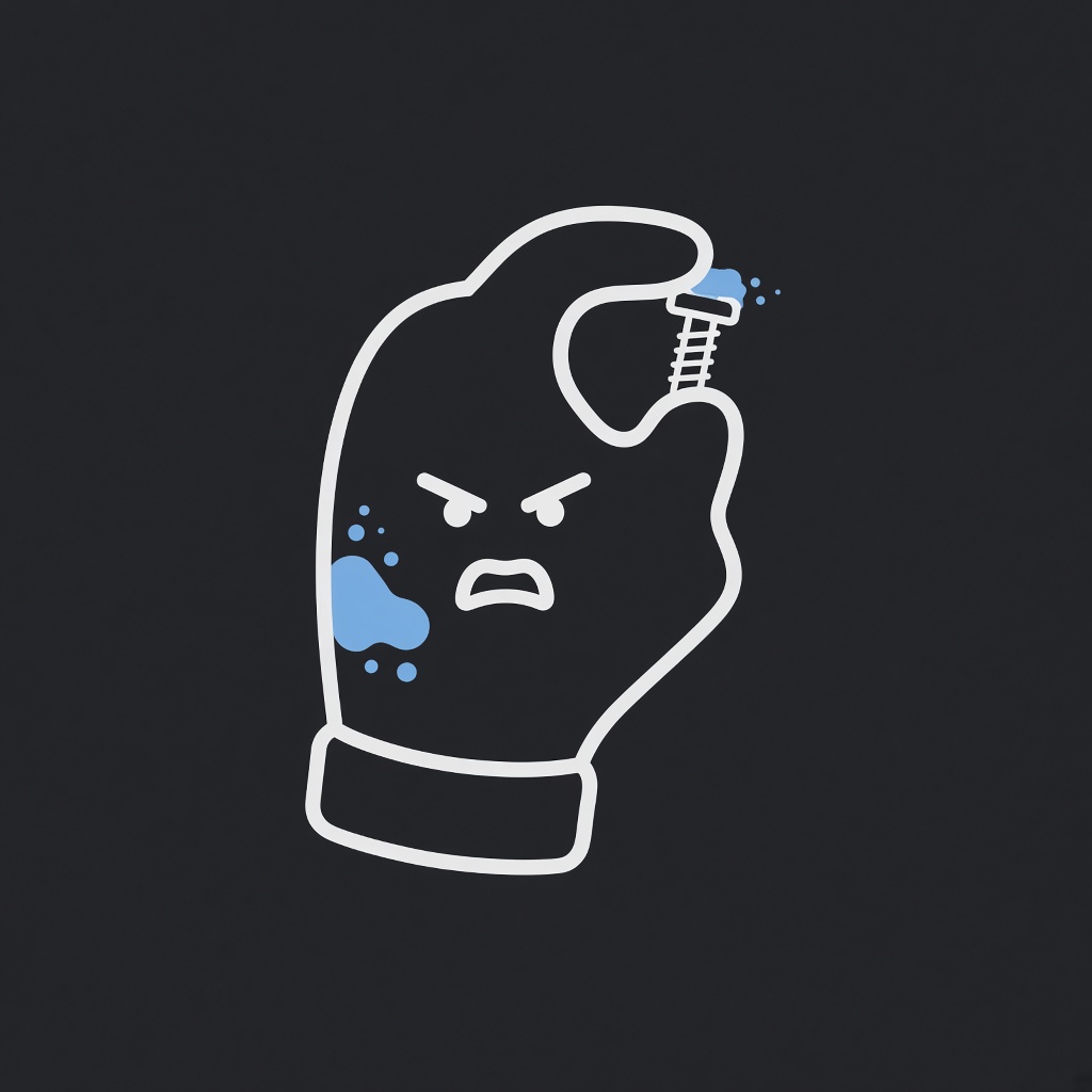 Line icon: bulky glove struggling with a tiny screw